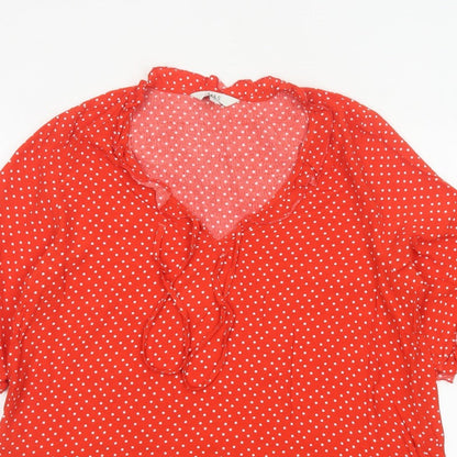 Marks and Spencer Women Red Polka Dot Ruffle V-Neck Blouse Size 12