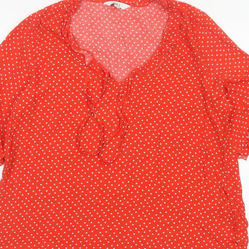 Marks and Spencer Women Red Polka Dot Ruffle V-Neck Blouse Size 12