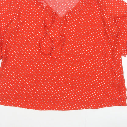 Marks and Spencer Women Red Polka Dot Ruffle V-Neck Blouse Size 12