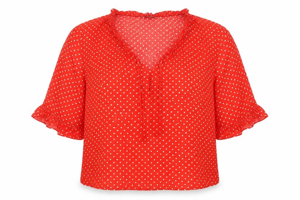 Marks and Spencer Women Red Polka Dot Ruffle V-Neck Blouse Size 12
