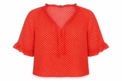 Marks and Spencer Women Red Polka Dot Ruffle V-Neck Blouse Size 12