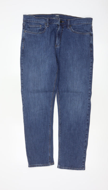 Marks & Spencer Men’s Blue Slim Fit Straight Jeans W34 L29 Short