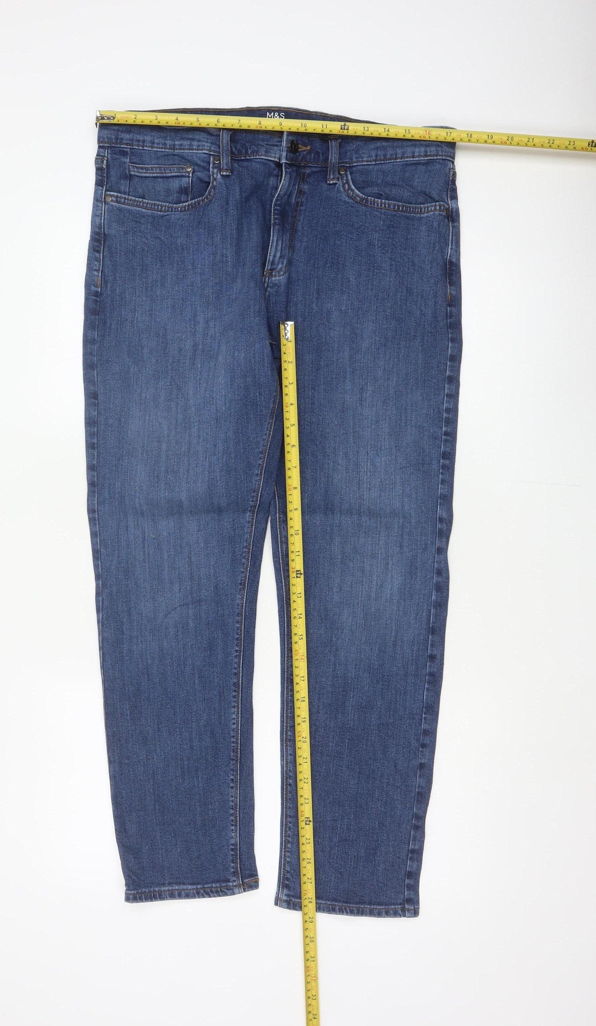 Marks & Spencer Men’s Blue Slim Fit Straight Jeans W34 L29 Short