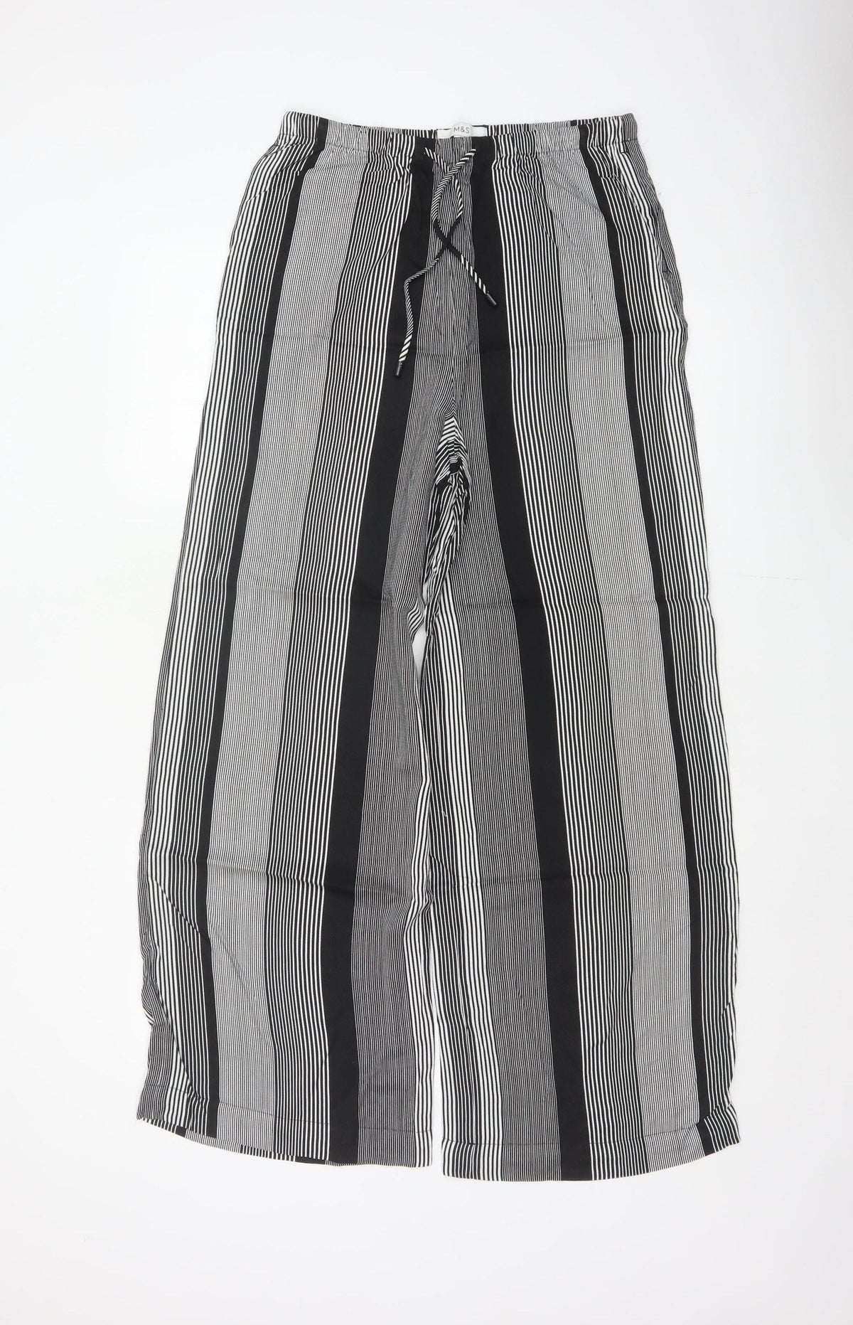 Marks & Spencer Women Black White UK 8 Wide Leg Striped Cropped Trousers