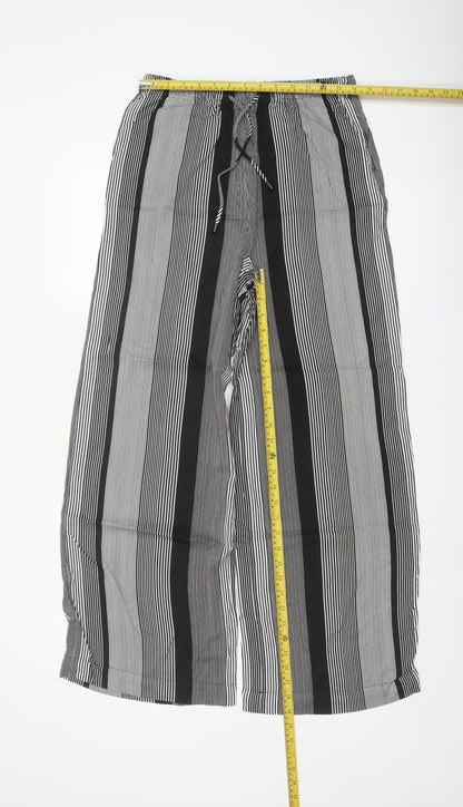 Marks & Spencer Women Black White UK 8 Wide Leg Striped Cropped Trousers