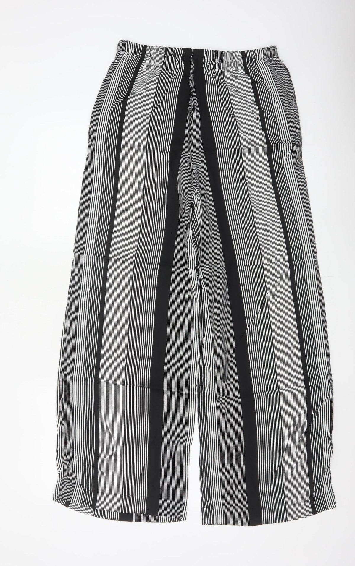 Marks & Spencer Women Black White UK 8 Wide Leg Striped Cropped Trousers