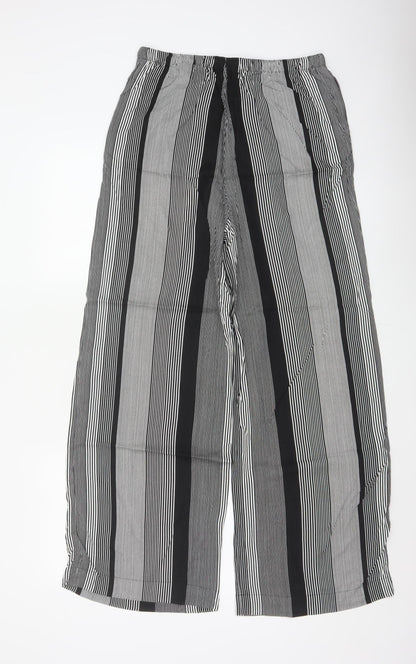 Marks & Spencer Women Black White UK 8 Wide Leg Striped Cropped Trousers