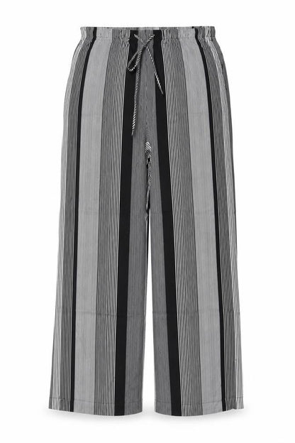 Marks & Spencer Women Black White UK 8 Wide Leg Striped Cropped Trousers