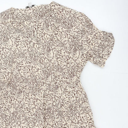 M&S Women Beige Animal Print Petite 16 Fit & Flare Dress