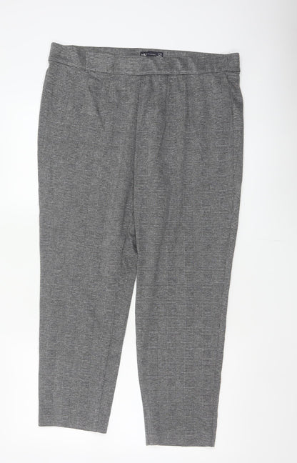Marks and Spencer Women Grey UK 18 Geometric Tapered Stretch Trousers