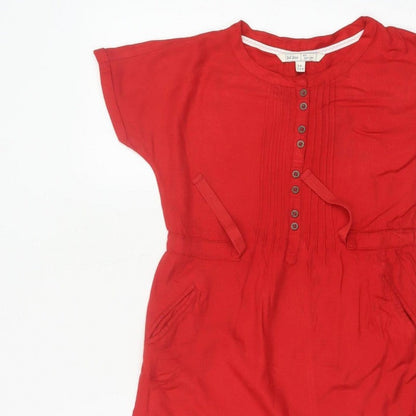 Fat Face Girls Red 10-11 Years Knee Length Shift Dress Pockets Viscose