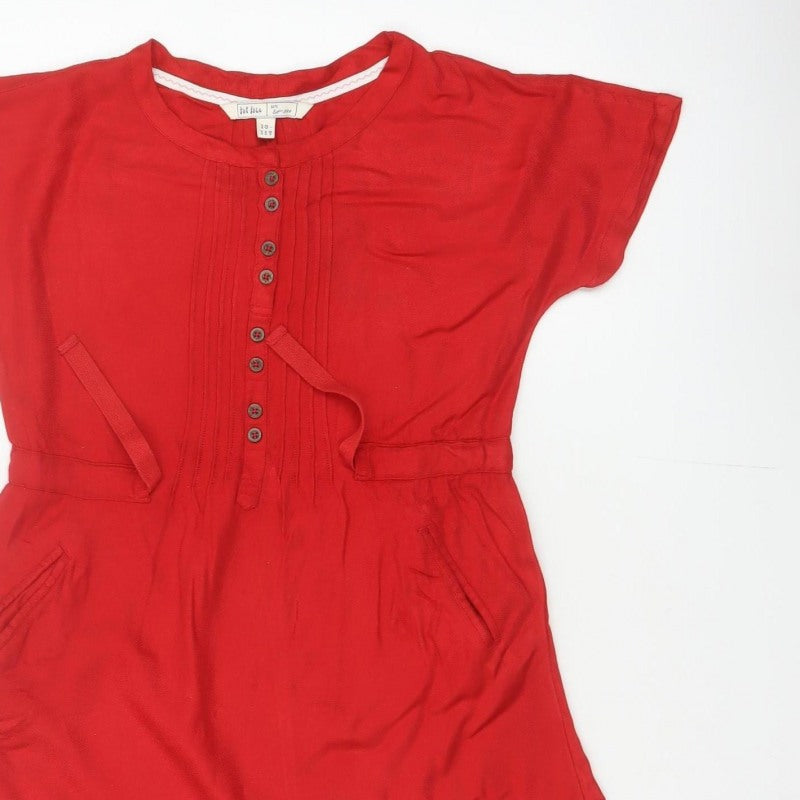 Fat Face Girls Red 10-11 Years Knee Length Shift Dress Pockets Viscose