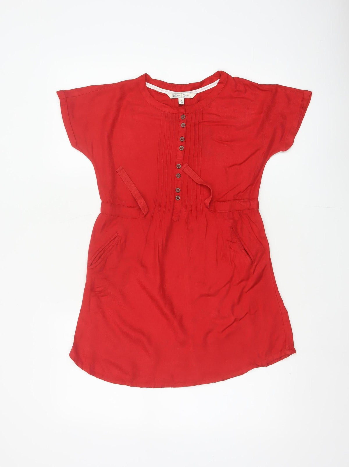 Fat Face Girls Red 10-11 Years Knee Length Shift Dress Pockets Viscose
