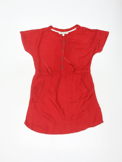 Fat Face Girls Red 10-11 Years Knee Length Shift Dress Pockets Viscose