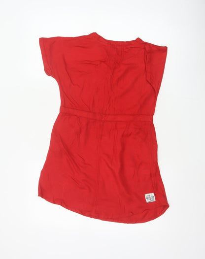Fat Face Girls Red 10-11 Years Knee Length Shift Dress Pockets Viscose