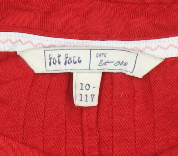 Fat Face Girls Red 10-11 Years Knee Length Shift Dress Pockets Viscose