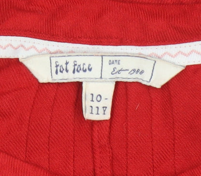 Fat Face Girls Red 10-11 Years Knee Length Shift Dress Pockets Viscose
