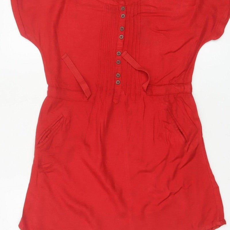 Fat Face Girls Red 10-11 Years Knee Length Shift Dress Pockets Viscose