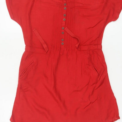 Fat Face Girls Red 10-11 Years Knee Length Shift Dress Pockets Viscose