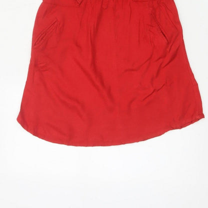 Fat Face Girls Red 10-11 Years Knee Length Shift Dress Pockets Viscose