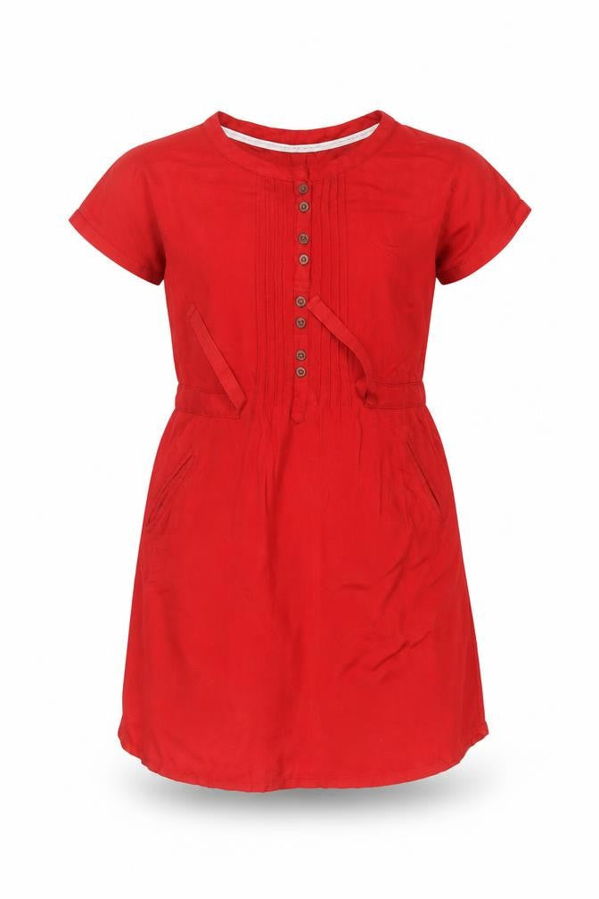 Fat Face Girls Red 10-11 Years Knee Length Shift Dress Pockets Viscose