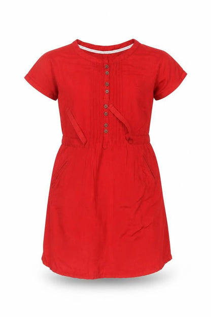 Fat Face Girls Red 10-11 Years Knee Length Shift Dress Pockets Viscose