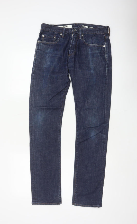 Back view of Gap 1969 Men’s Blue 28x32 Slim Straight Dark Wash Jeans