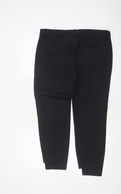 Zara Women Black UK 12 Tapered Ankle Smart Trousers Cotton Blend