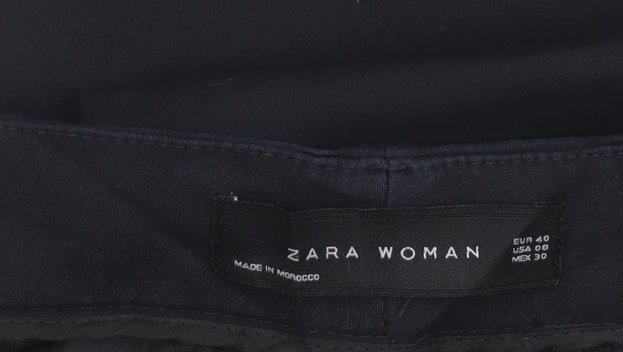Zara Women Black UK 12 Tapered Ankle Smart Trousers Cotton Blend