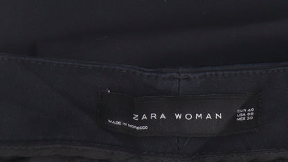 Zara Women Black UK 12 Tapered Ankle Smart Trousers Cotton Blend