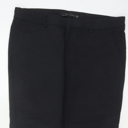 Zara Women Black UK 12 Tapered Ankle Smart Trousers Cotton Blend