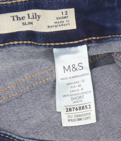 Marks & Spencer Women Blue UK 12 Short Lily Slim Stretch Skinny Jeans