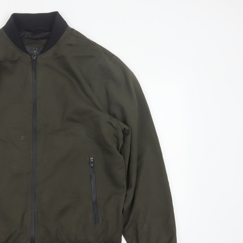 Marks and Spencer Men Green M Bomber Jacket Full Zip Lined