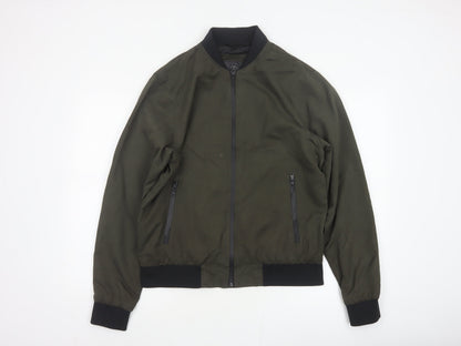 Marks and Spencer Men Green M Bomber Jacket Full Zip Lined