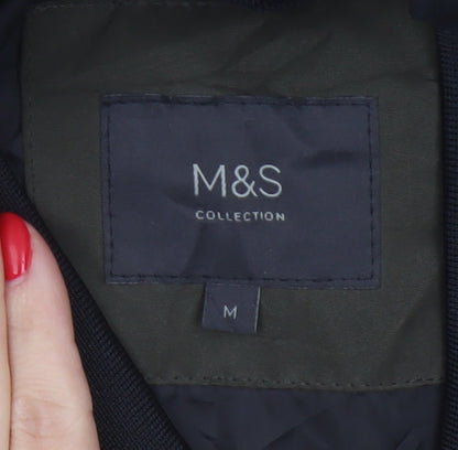 Marks and Spencer Men Green M Bomber Jacket Full Zip Lined