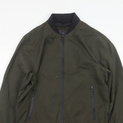 Marks and Spencer Men Green M Bomber Jacket Full Zip Lined