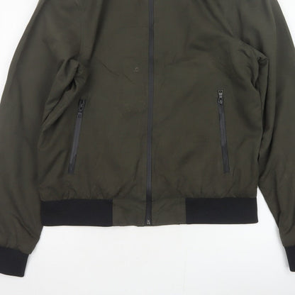 Marks and Spencer Men Green M Bomber Jacket Full Zip Lined