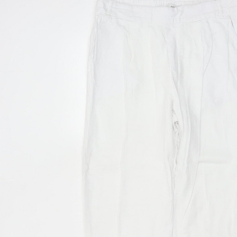 Marks & Spencer Women White UK 14 Short Linen Blend Tapered Trousers