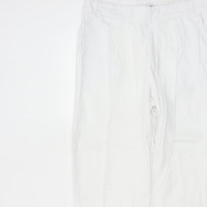Marks & Spencer Women White UK 14 Short Linen Blend Tapered Trousers