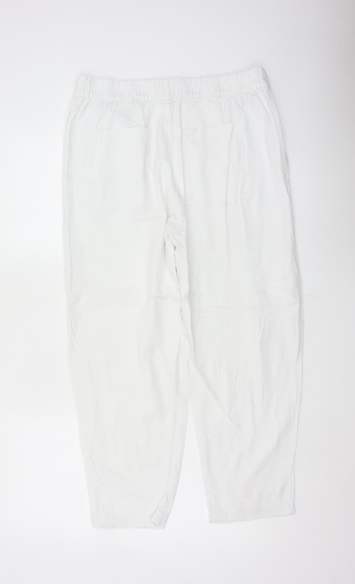 Marks & Spencer Women White UK 14 Short Linen Blend Tapered Trousers