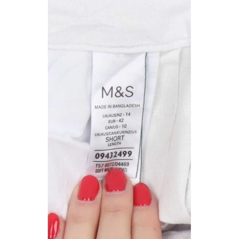 Marks & Spencer Women White UK 14 Short Linen Blend Tapered Trousers