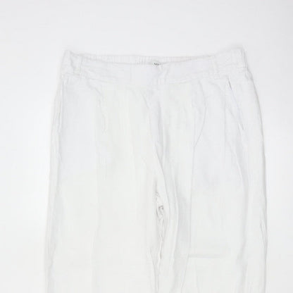 Marks & Spencer Women White UK 14 Short Linen Blend Tapered Trousers