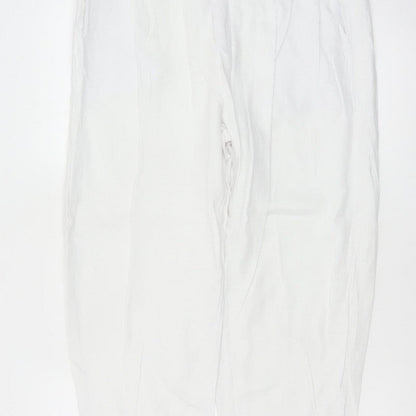 Marks & Spencer Women White UK 14 Short Linen Blend Tapered Trousers