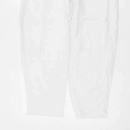Marks & Spencer Women White UK 14 Short Linen Blend Tapered Trousers
