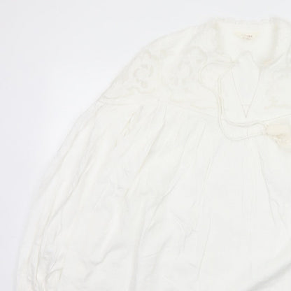 Per Una Women Ivory UK 14 Bohemian Lace Tie Neck Long Sleeve Blouse