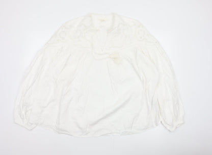 Per Una Women Ivory UK 14 Bohemian Lace Tie Neck Long Sleeve Blouse
