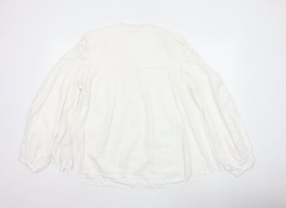 Per Una Women Ivory UK 14 Bohemian Lace Tie Neck Long Sleeve Blouse