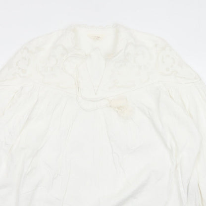 Per Una Women Ivory UK 14 Bohemian Lace Tie Neck Long Sleeve Blouse