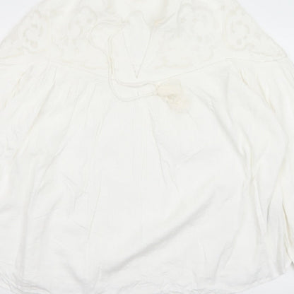 Per Una Women Ivory UK 14 Bohemian Lace Tie Neck Long Sleeve Blouse