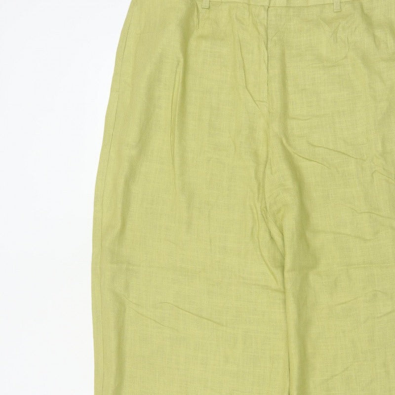 Marks & Spencer Women Green Linen Blend Wide Leg Trousers UK 16